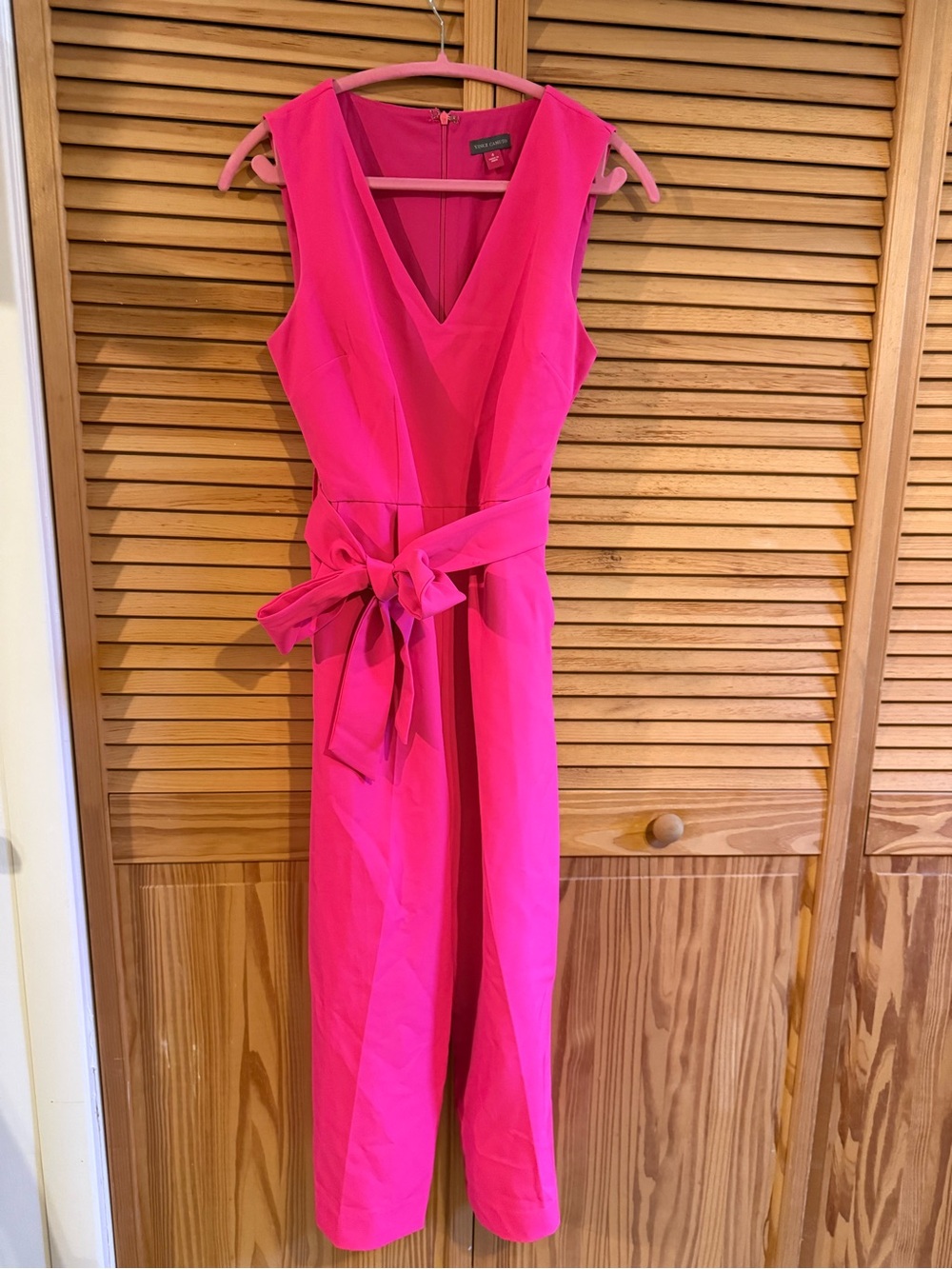 Vince Camuto Sleeveless Hot Pink V-Neck Jumpsuit with Waist Tie